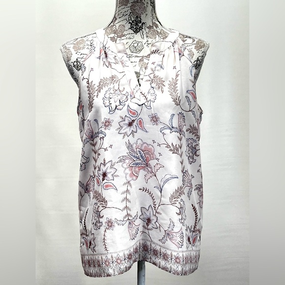 🛍️ ANTIBES‎ BLANC Pale pink floral sleeveless blouse size S. - Picture 1 of 12